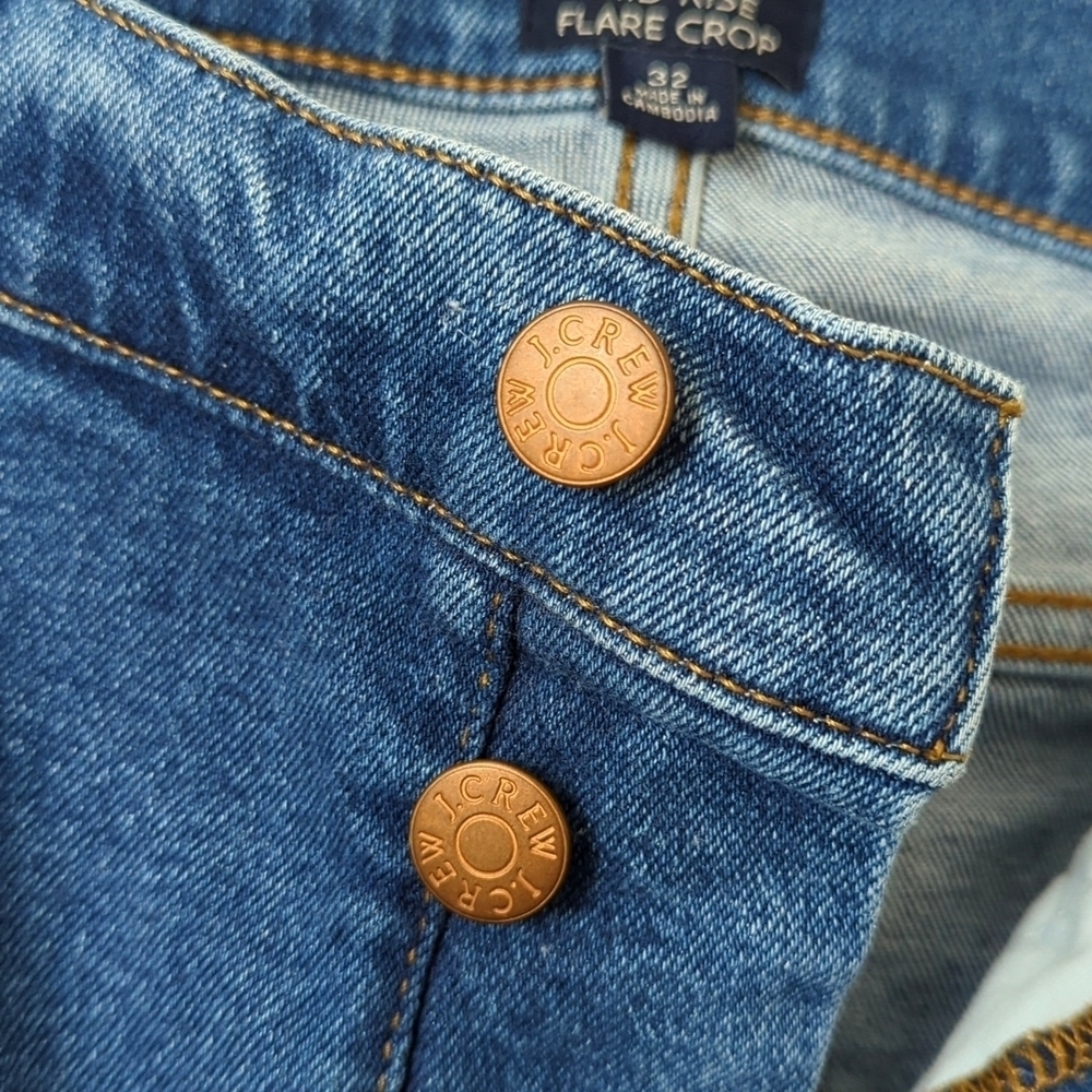J. Crew Classic Medium Wash Mid Rise Button Fly Flared Ankle Cropped Jeans 32 - Picture 10 of 15